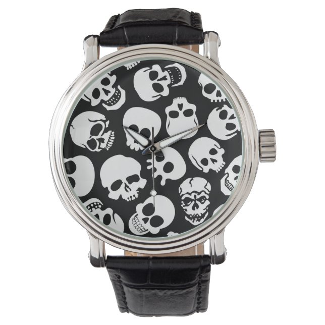 Reloj De Pulsera Skulls en el patrón de fondo negro (Anverso)