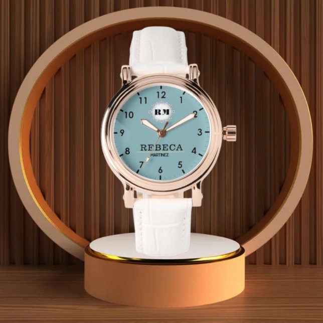 Reloj De Pulsera Sky Blue Personalized Custom Monogram Elegant  (Subido por el creador)