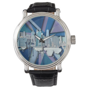 Reloj De Pulsera Skyline de Nueva York   Azul 3D