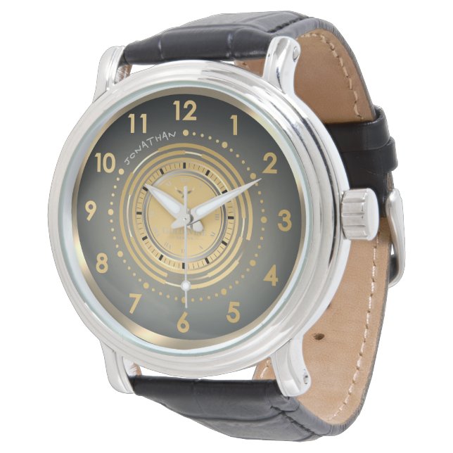 Reloj De Pulsera Sleek Modern Gold & Silver Dark Leather Custom (Angular)