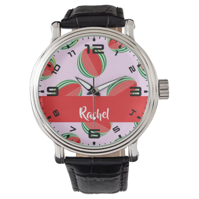 Reloj De Pulsera Sliced watermelon pattern on pink (Anverso)
