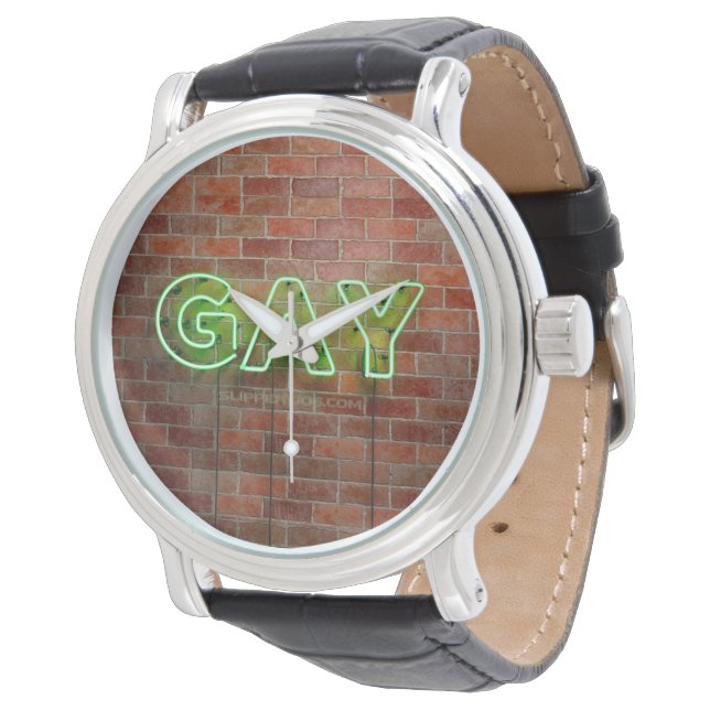 Reloj De Pulsera SlipperyJoe signo de neón gay brillante vivo (Angular)