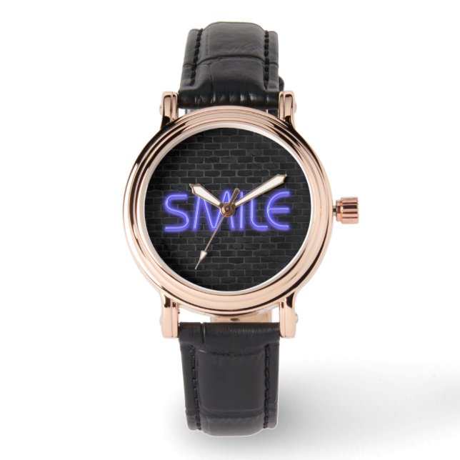 Reloj De Pulsera SMILE texto en neón iluminado en ladrillo (Anverso)