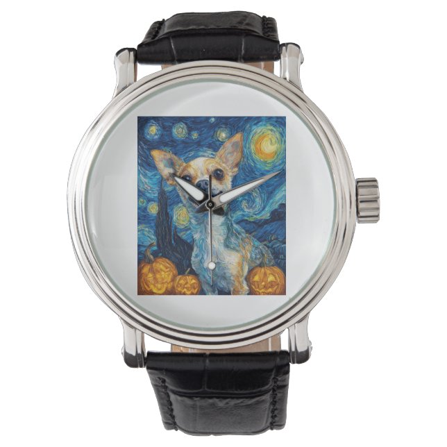 Reloj De Pulsera smiling chihuahua dog starry night by Van Gogh fin (Anverso)