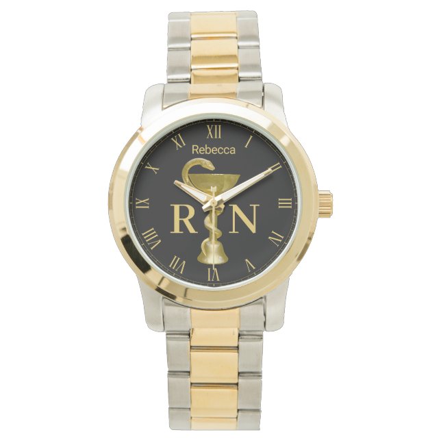 Reloj De Pulsera Snake Bowl Higieia Médica Oro Caduceus Enfermera R (Anverso)