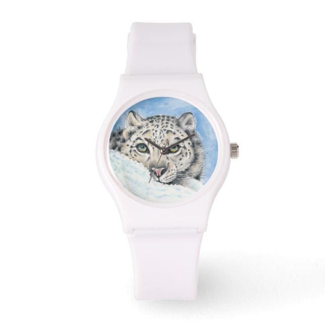 Reloj De Pulsera Snow Leopard Watercolor Art (Anverso)
