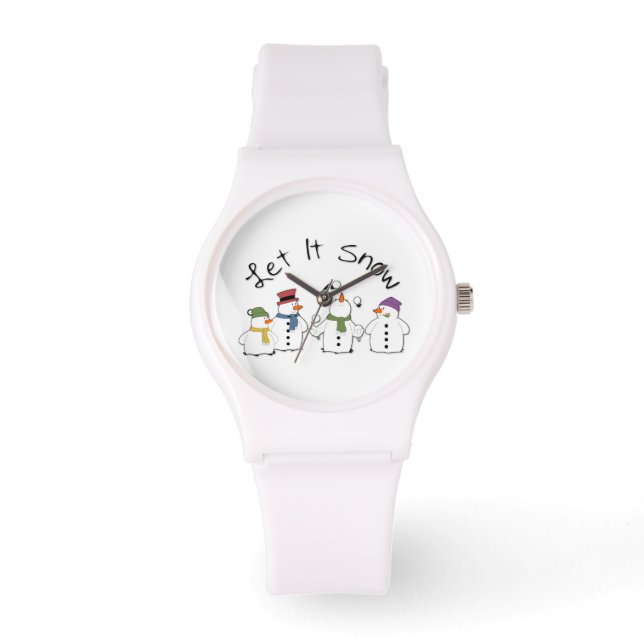Reloj De Pulsera Snowman Snowmen Tosando Bolas De Nieve Dejando Que (Anverso)