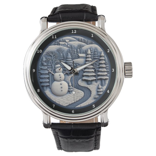 Reloj De Pulsera Snowman Winter Village River (Anverso)