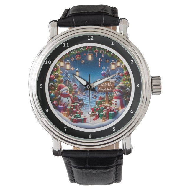 Reloj De Pulsera Snowman with Gifts Winter Village  (Anverso)