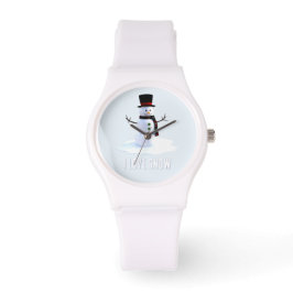 Reloj De Pulsera Snowman with hat and scarf. I Love Snow