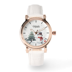 Reloj De Pulsera Snowman y Evergreen