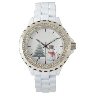 Reloj De Pulsera Snowman y Evergreen