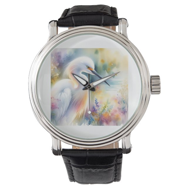 Reloj De Pulsera Snowy Egret 180724AREF115 - Watercolor (Anverso)