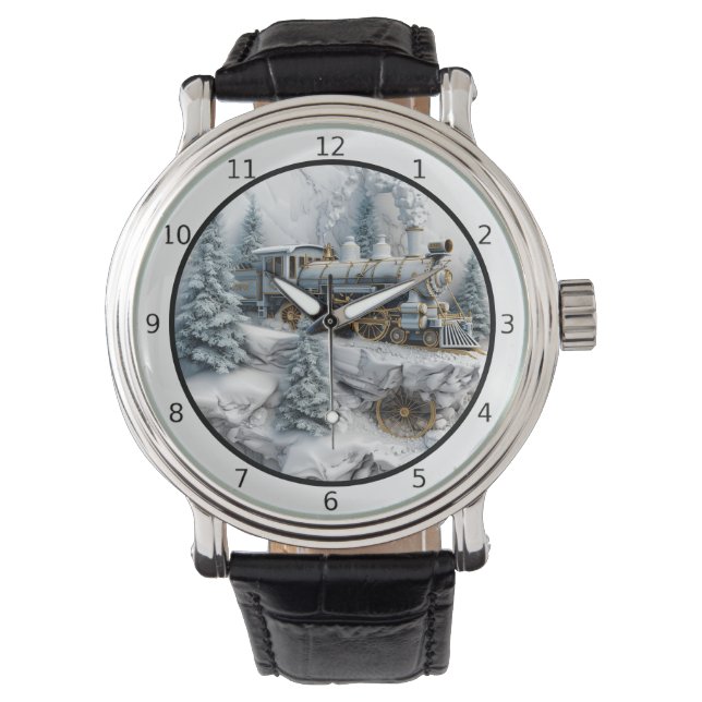 Reloj De Pulsera Snowy mountains with steam train AI art (Anverso)