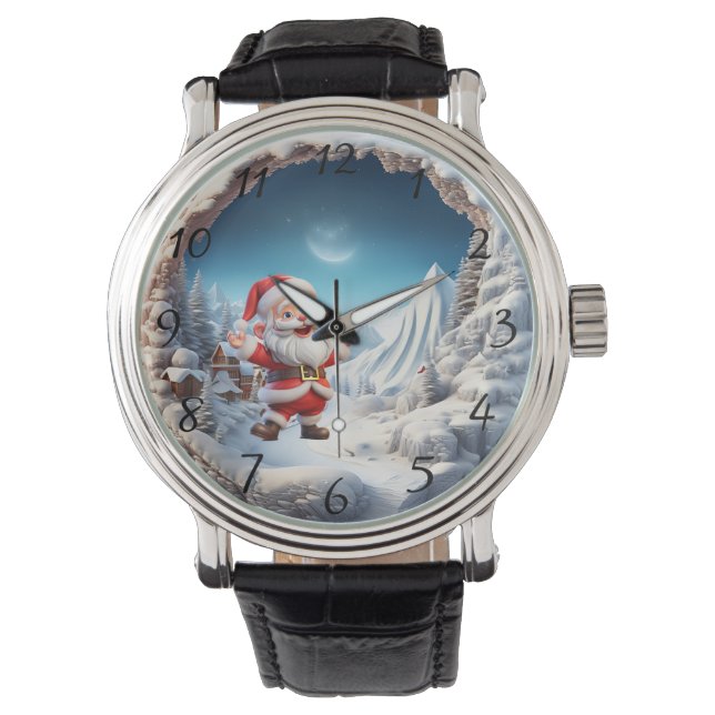Reloj De Pulsera Snowy Village Santa Greetings (Anverso)