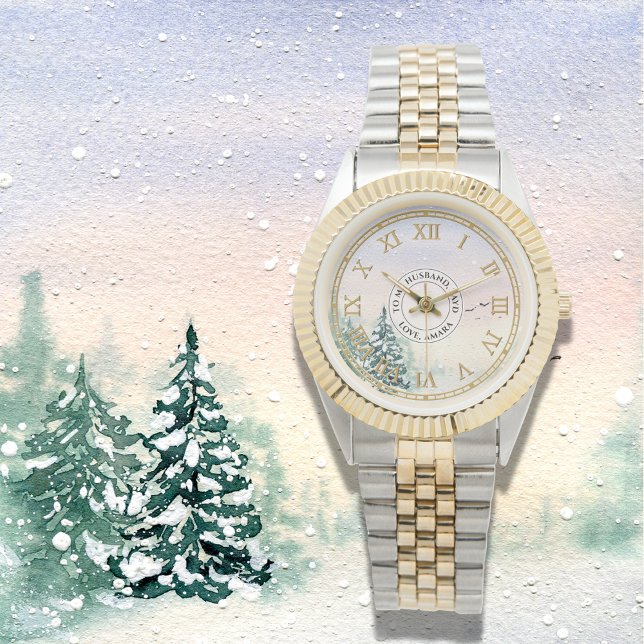 Reloj De Pulsera Snowy Winter Forest Watch - Numeración romana dora (Subido por el creador)
