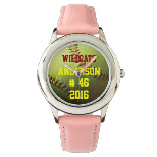 Reloj De Pulsera Softball amarillo con el equipo y el año