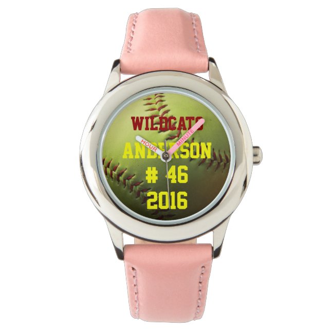 Reloj De Pulsera Softbol amarillo con equipo y año (Anverso)