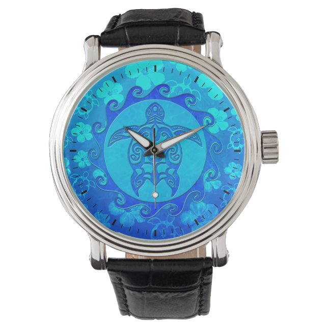 Reloj De Pulsera Sol azul de tortuga tribal (Anverso)