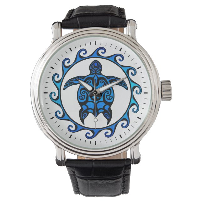 Reloj De Pulsera Sol azul de tortuga tribal (Anverso)