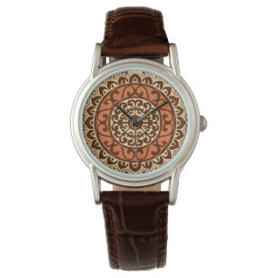 Reloj De Pulsera Sol del suroeste Mandala Batik, Rust & Brown