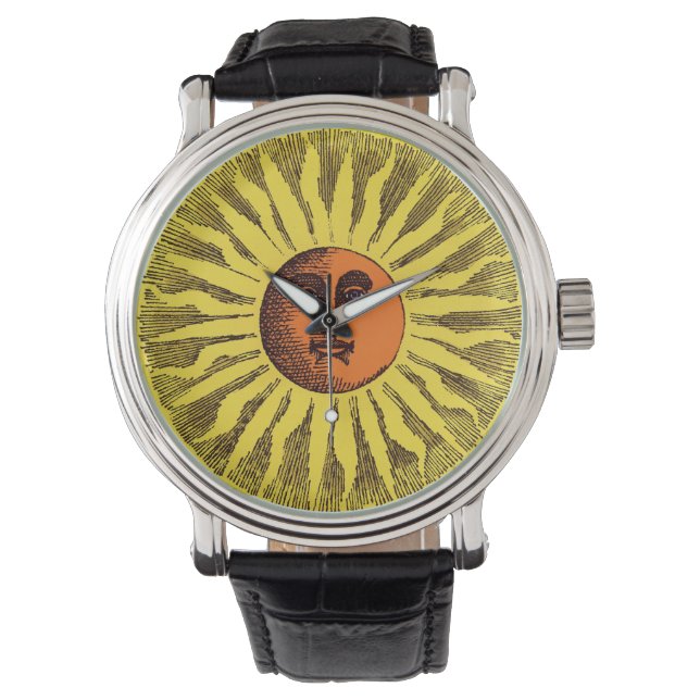 Reloj De Pulsera Sol Hippie Feliz Sonriente Amarillo Celestial Vint (Anverso)