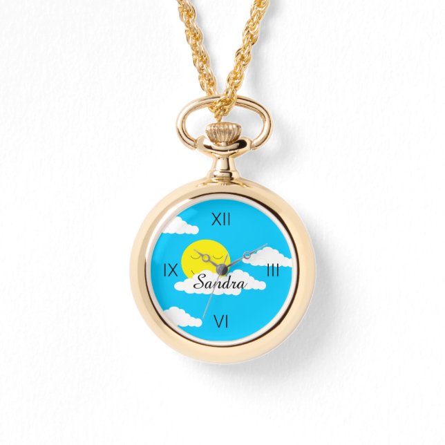 Reloj De Pulsera Sol sonriente con nubes esponjosas (Anverso)