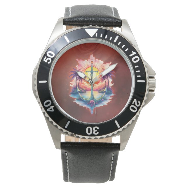 Reloj De Pulsera Solar anchor in a tropical paradise.  (Anverso)
