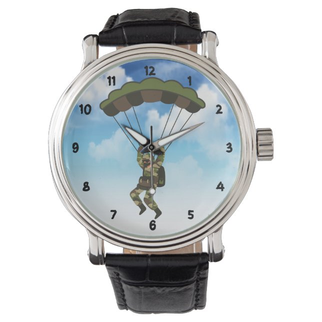 Reloj De Pulsera Soldado militar/paracaidista con nubes (Anverso)