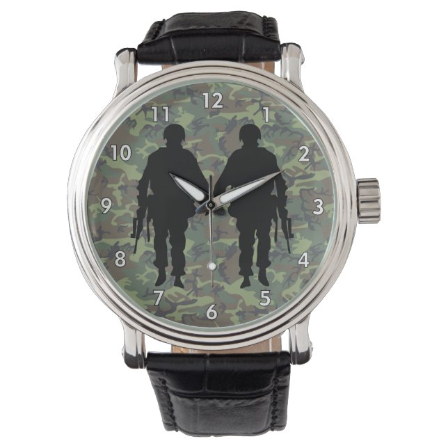 Reloj De Pulsera Soldado militar/silueta guerrera con camo (Anverso)