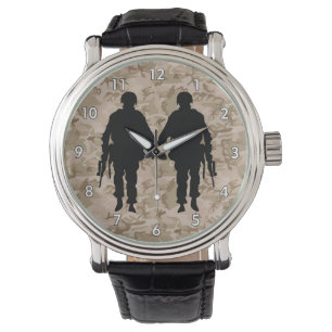 Reloj De Pulsera Soldado militar/silueta guerrera con camo