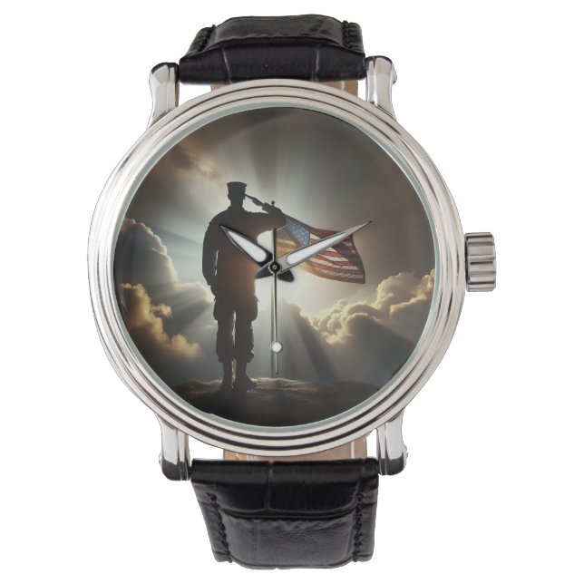 Reloj De Pulsera Soldado norteamericano saluda a la bandera de Esta (Anverso)