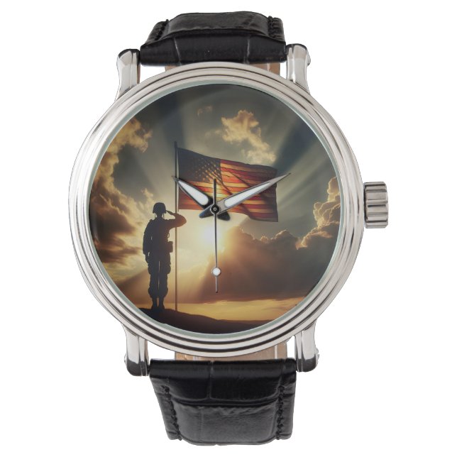 Reloj De Pulsera Soldado norteamericano saludando a la bandera (Anverso)
