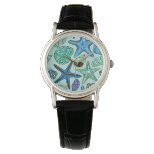 Reloj De Pulsera Sombras de Seashells y del modelo azules de las