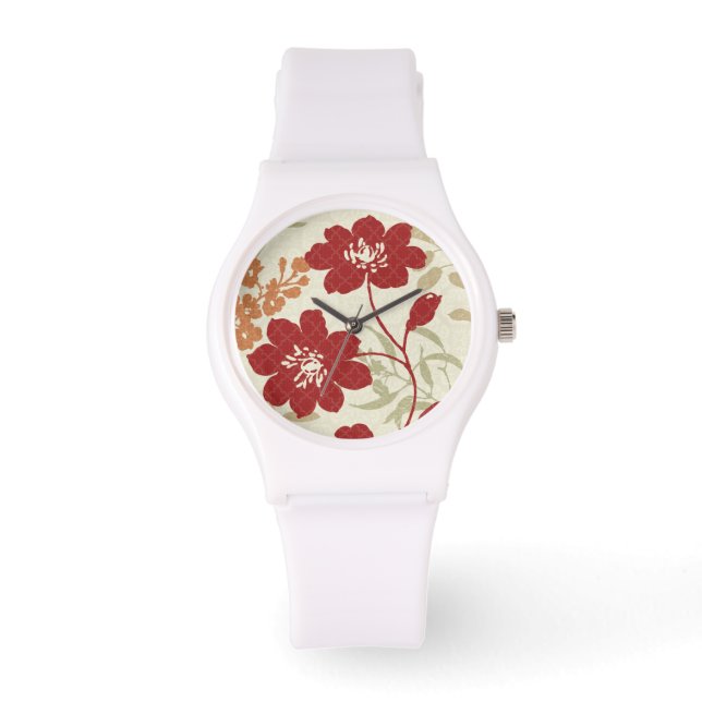Reloj De Pulsera Sombras florales en rojo y Naranja (Anverso)