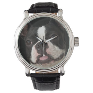 Reloj De Pulsera Sonriente Boston terrier con cuello