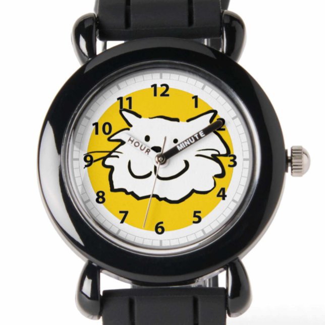 Reloj De Pulsera Sonriente Personalizado de gato feliz en amarillo  (Subido por el creador)