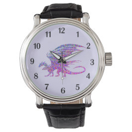 Reloj De Pulsera Sorprendente Dragón Mosaico Números Negros Púrpura