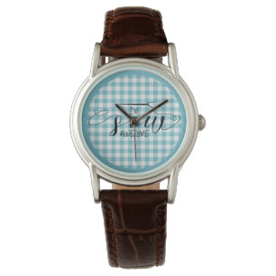 Reloj De Pulsera Soy Sew Awesome Blue Gingham