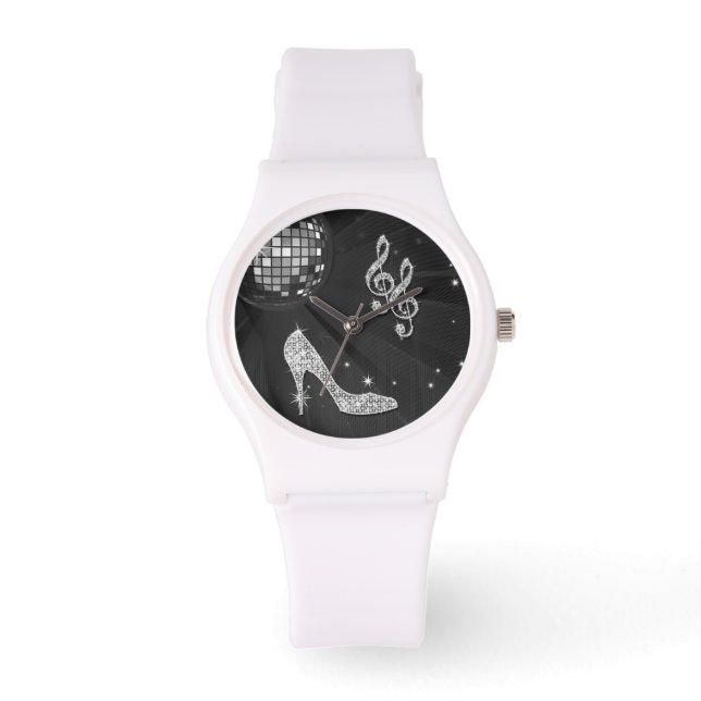 Reloj De Pulsera Sparkly Black Music Note y Stiletto Heel (Anverso)