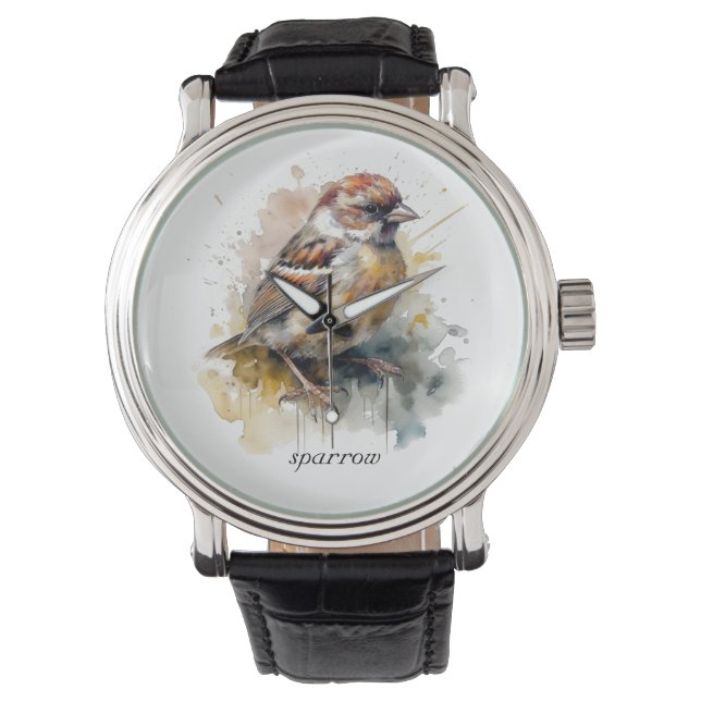 Reloj De Pulsera Sparrow de acuarela rusa, personalizado (Anverso)