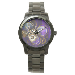 Reloj De Pulsera Spider Steampunk sobre fondo morado