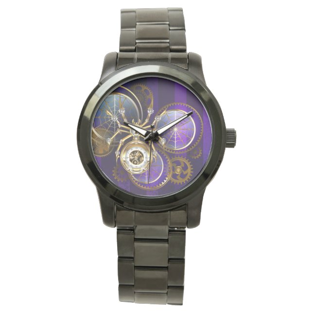 Reloj De Pulsera Spider Steampunk sobre fondo morado (Anverso)