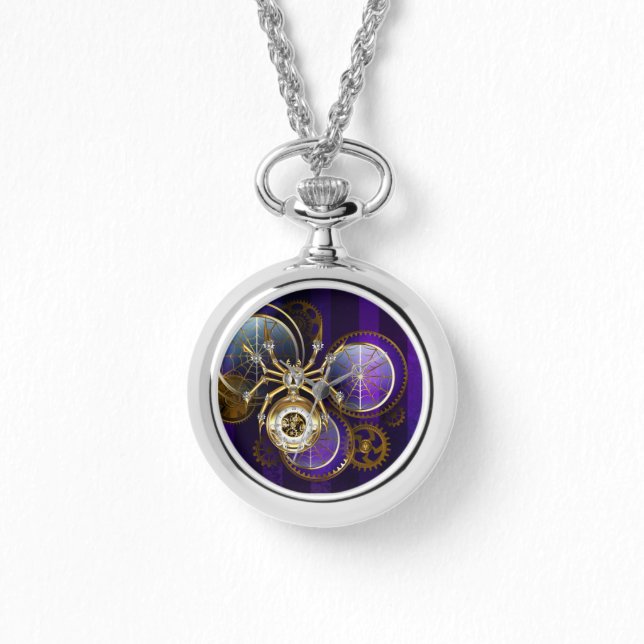 Reloj De Pulsera Spider Steampunk sobre fondo morado (Anverso)