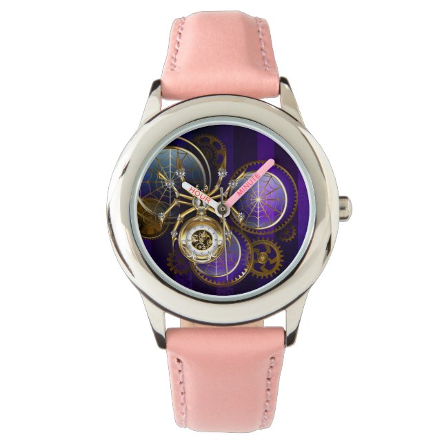 Reloj De Pulsera Spider Steampunk sobre fondo morado (Anverso)