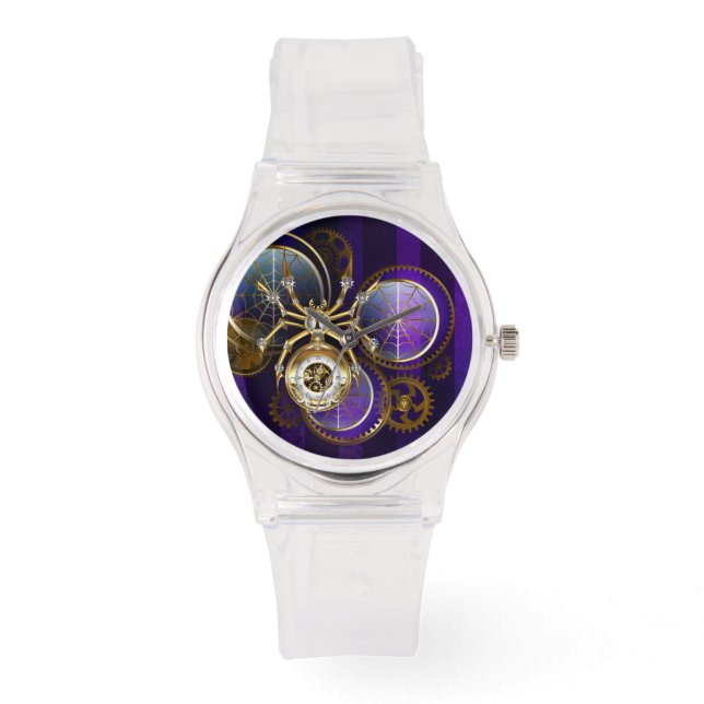 Reloj De Pulsera Spider Steampunk sobre fondo morado (Anverso)