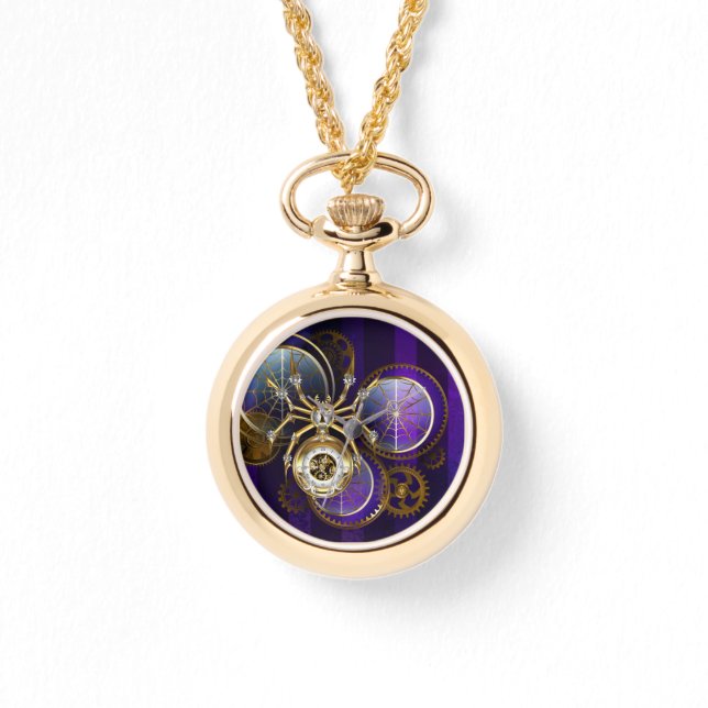 Reloj De Pulsera Spider Steampunk sobre fondo morado (Anverso)