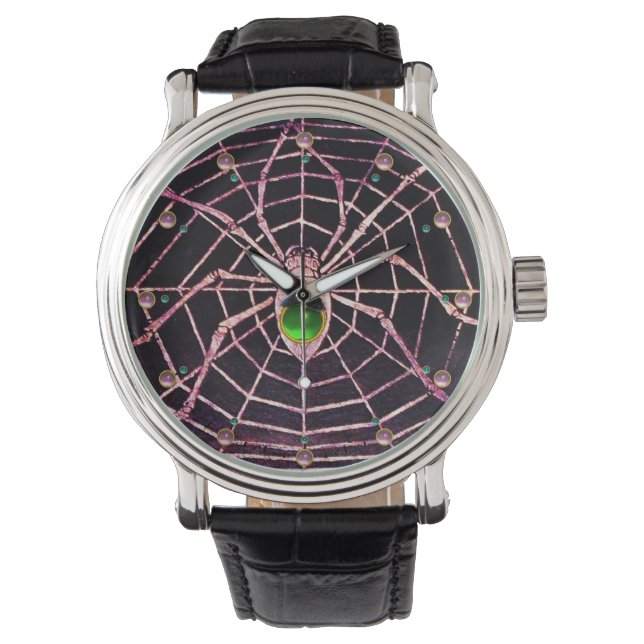 Reloj De Pulsera SPIDER Y WEB Green Emerald Pink Gems (Anverso)