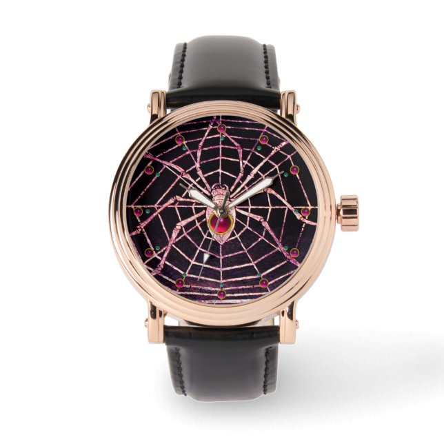 Reloj De Pulsera SPIDER Y WEB Pink Fuchsia Ruby Black (Anverso)