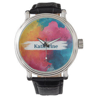 Reloj De Pulsera Splash de pintura de color de agua vibrante con no